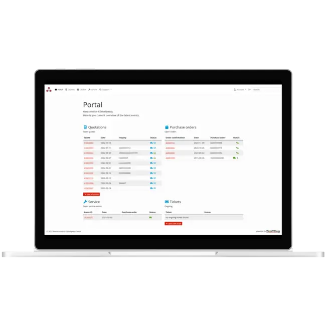 Kundenportal Dashboard für Bestellungen und Servicemeldungen