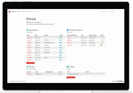 Kundenportal Dashboard für Bestellungen und Serviceaufträge